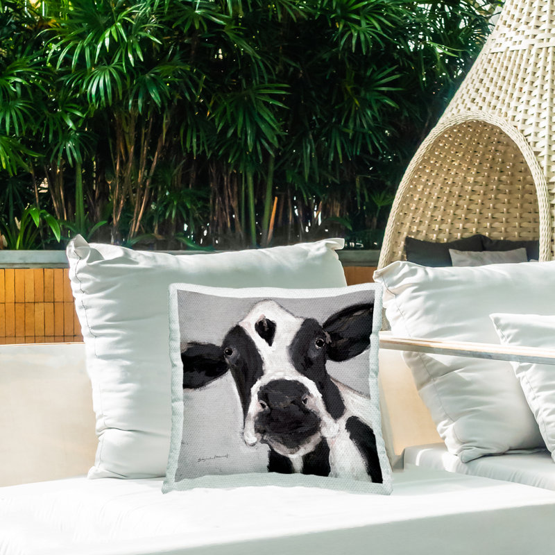 Coussin d'extérieur à imprimé campagne de vache laitière par Stephanie Workman Marrott