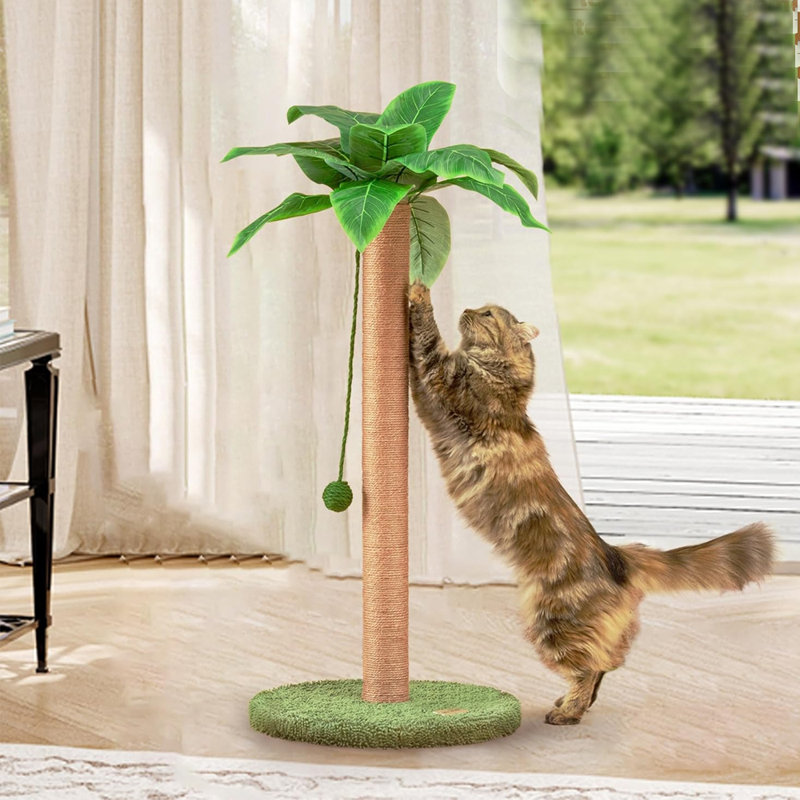 Poteau à griffes pour chat, poteau à griffes pour chaton de 16 po avec corde en sisal de qualité supérieure, arbre à chat mignon avec jouets suspendus et boules de printemps pour petits chats d'intérieur