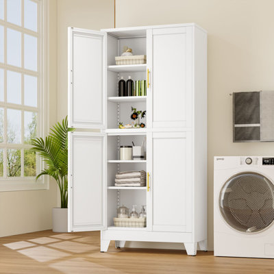Freestanding Modren Tall Metal Wardrobe Armoire Closet Cabinet with 4 Doors by Winston Porter