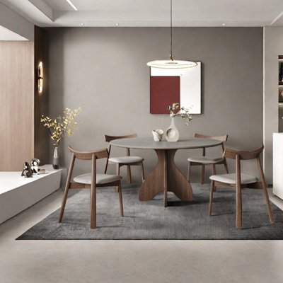 Round gray sintered stone dining table