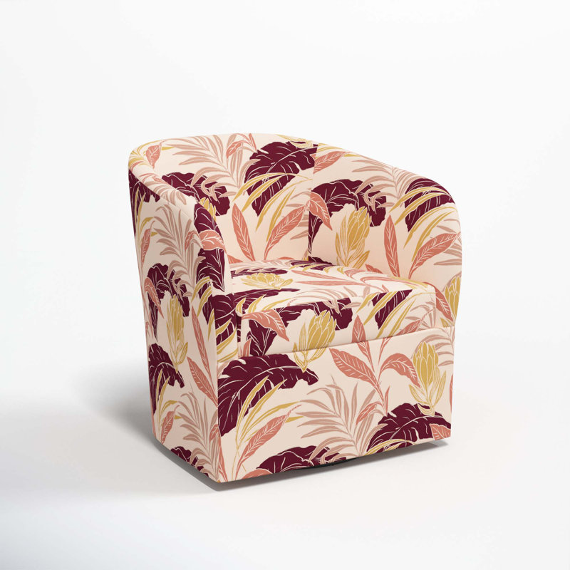 Lesia Upholstered Swivel Barrel Chair, Protea Palm Blush