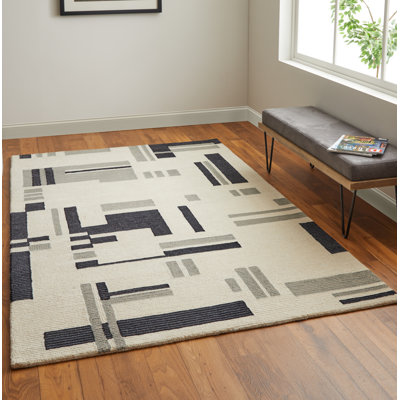 Tapis Nya Architectural Mid-Century moderne, ivoire / noir, 5 pi x 8 pi