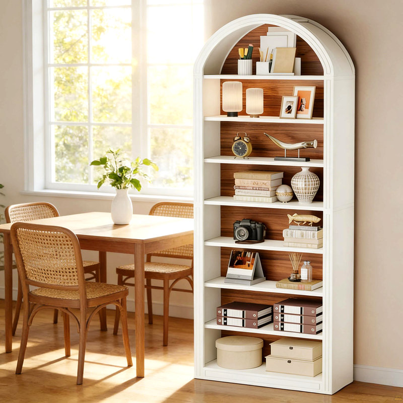 Bibliothèque arquée, étagère spacieuse, grande bibliothèque, H 78,8 po x l 31,52 po x P 11,82 po, Blanc