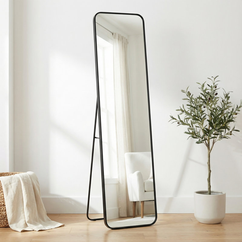 Miroir de plancher complet Skinee dans un cadre en aluminium noir, 14 po x 60 po