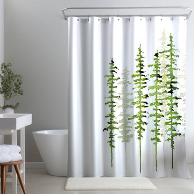 Slim Trees – Bedroom Green Tree Home – Polyester Shower Curtain, Dye Sublimation Print, 71" W × 74" L