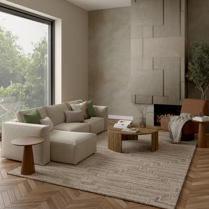 Tapis d'intérieur en mélange de laine à motif géométrique moderne taupe Bove, 5 pi 9 po x 8 pi 9 po