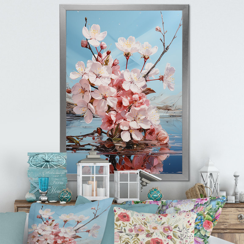«Apple Blossom Flower Tree III», reproduction d'art sur toile, H 40 po x l 30 po x P 1,5 po, Cadre simple argenté