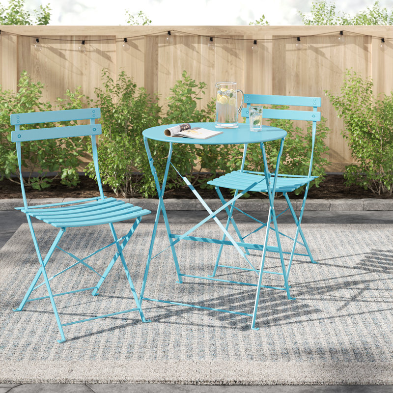 Colm 2 - Person Metal Patio Dining Set with Round Table, Blue