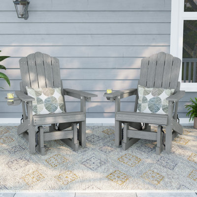 Fauteuil oscillant Adirondack avec dossier réglable à 3 positions, fauteuil à mouvement fluide pour le patio, siège en PEHD aspect bois pour le patio, la piscine et la cour