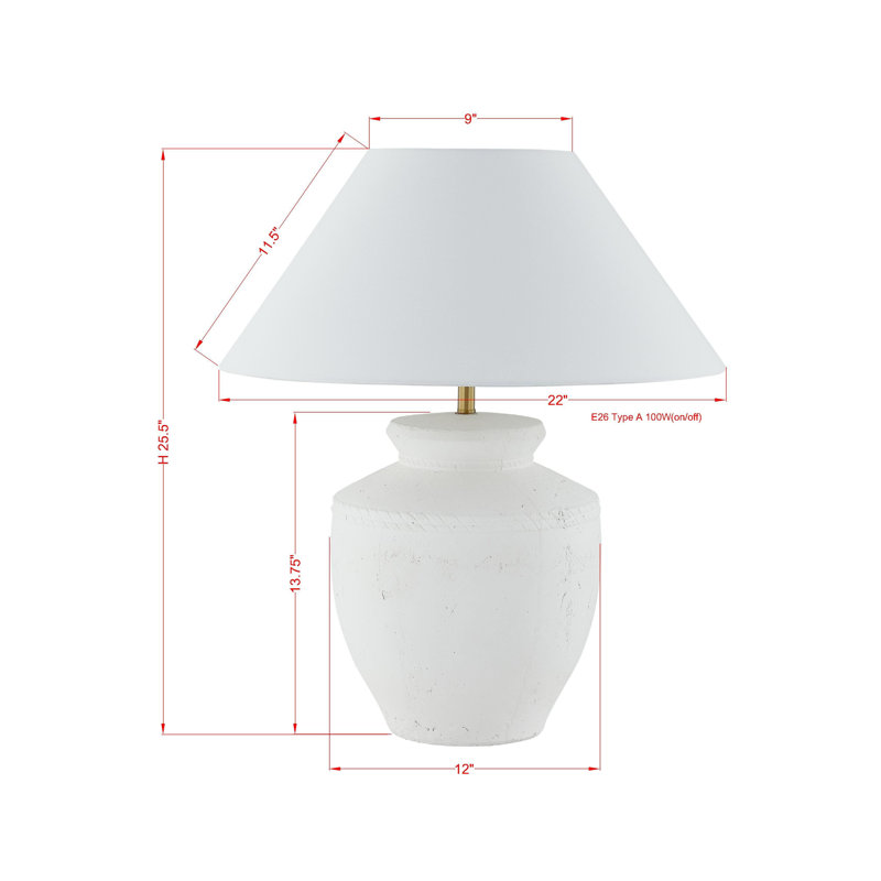Lampe de table 25,5 "avec abat-jour en lin Ifeyinwa, blanc
