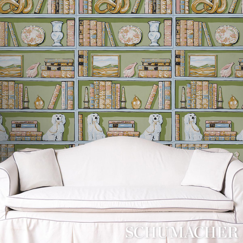 Natalies Library Wallpaper, Celadon