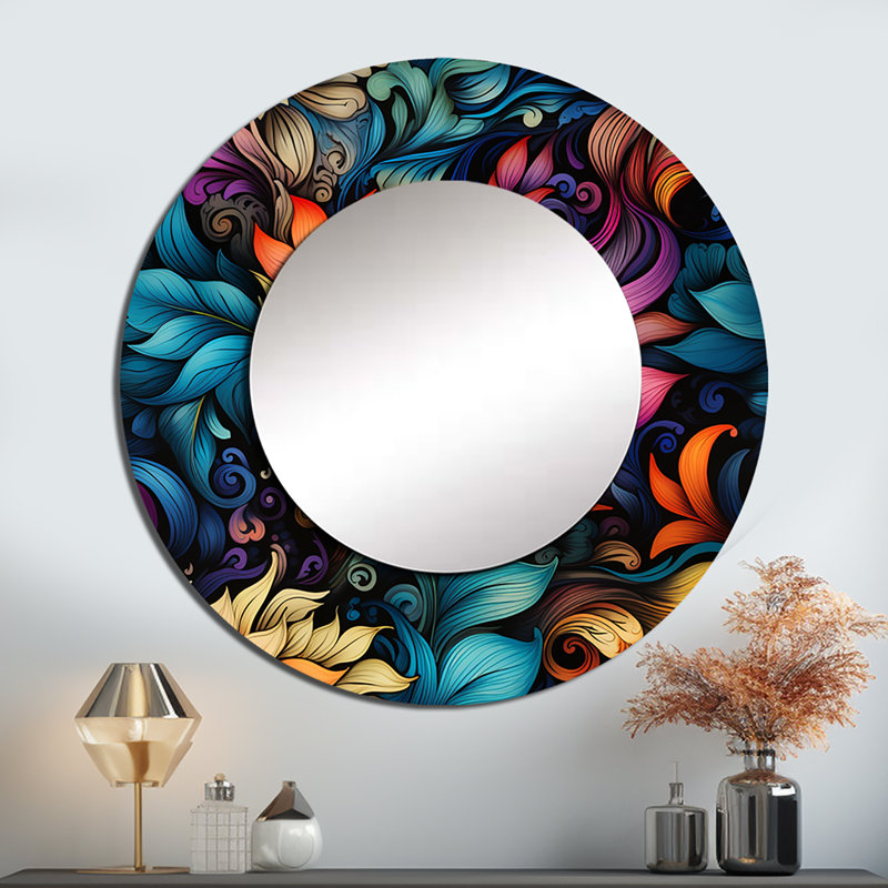 Rukhsaar Exotic Tapestries Boho Pattern - Paisley Large Wall Mirror, Glam Unique, 36 po x 36 po, Rond