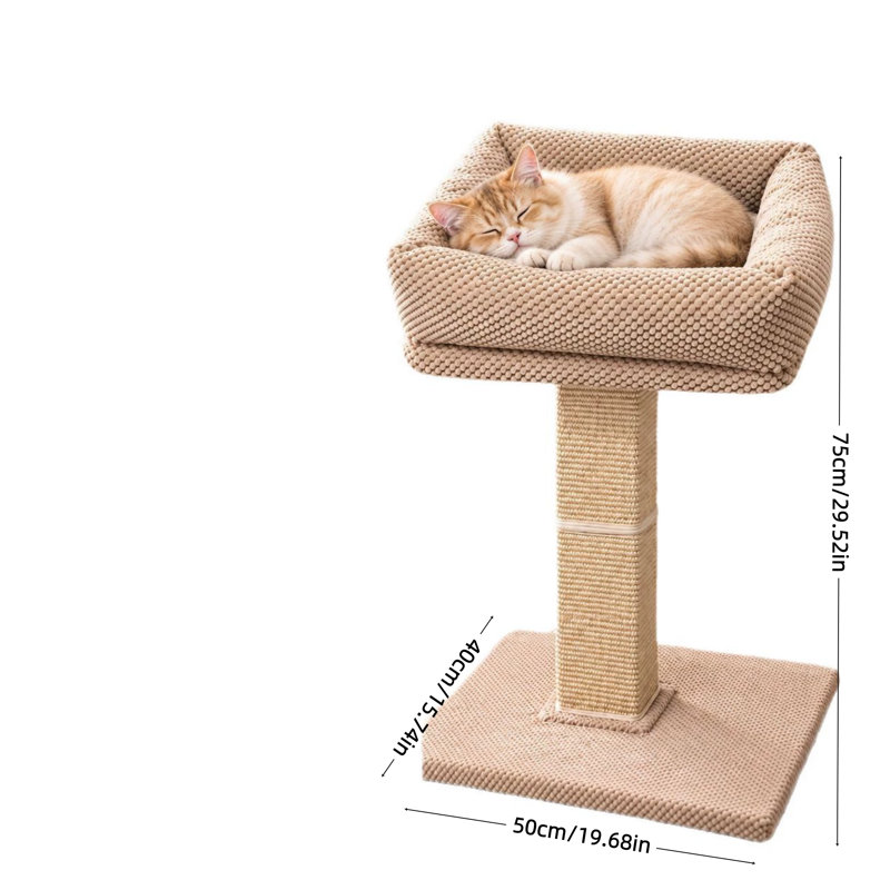Arbre à chat de 75 cm de haut, poteau à griffer en sisal naturel avec perchoir surélevé, large base stable, tour à chat en peluche douce pour chats d'intérieur