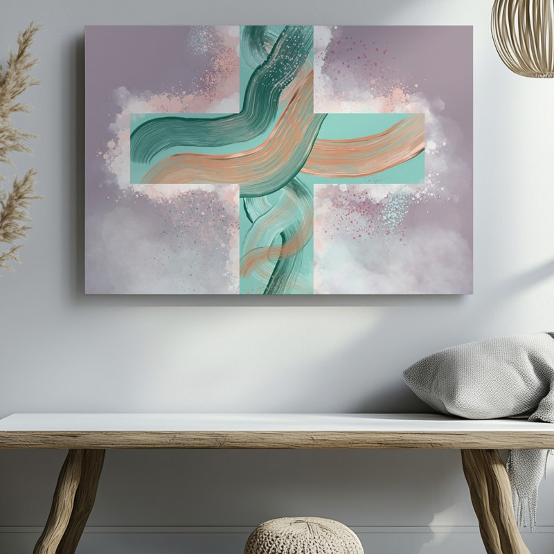 Toile, création d'une œuvre d'art numérique abstraite mettant en vedette une croix stylisée au mur, H 11 po x l 14 po