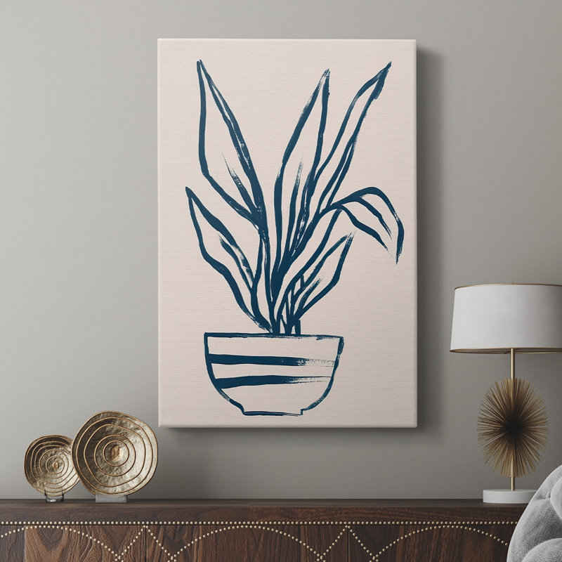 Navy Plant Sketches III -Custom Wrapped Gallery Cavas, 18" H x 12" W