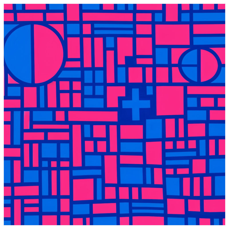 Pink Blue Geometric Shapes Comforter, Queen