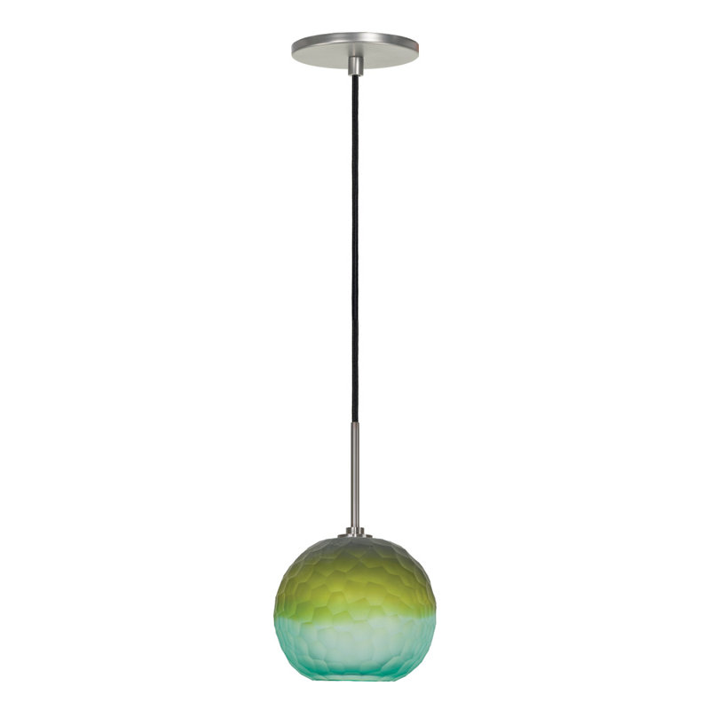 Luminaire suspendu sphérique unique / remarquable à 1 lumière Evisage VI, Bleu / vert, Nickel brossé