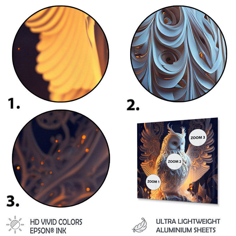 " Luminous White Owl II ", 16" H x 16" W x 1" D