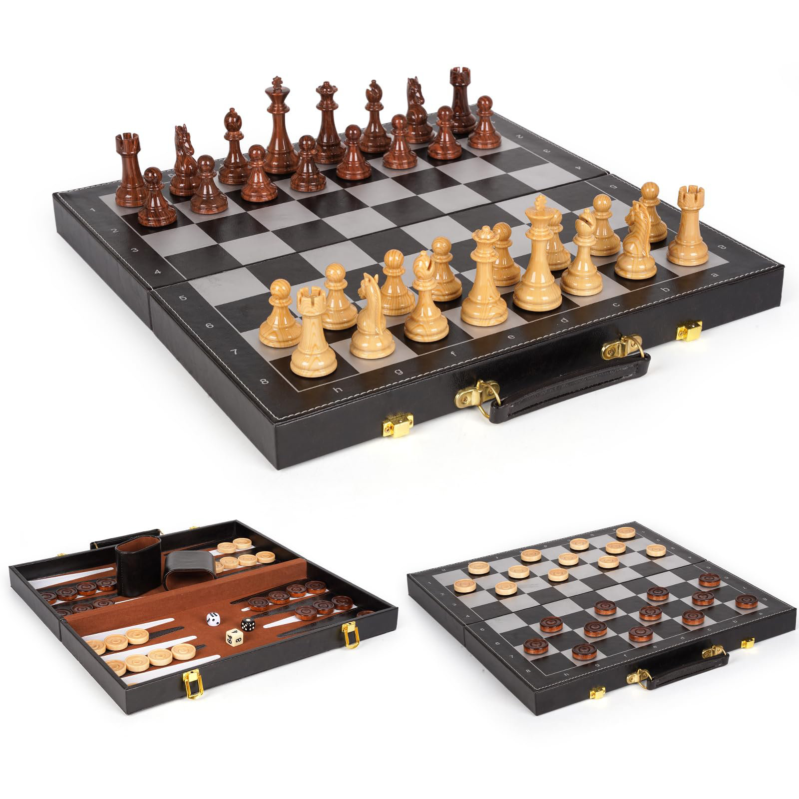 JIEKUOZONGZHUAN Chess Checkers Backgammon Set, 3-In-1 Set, 15