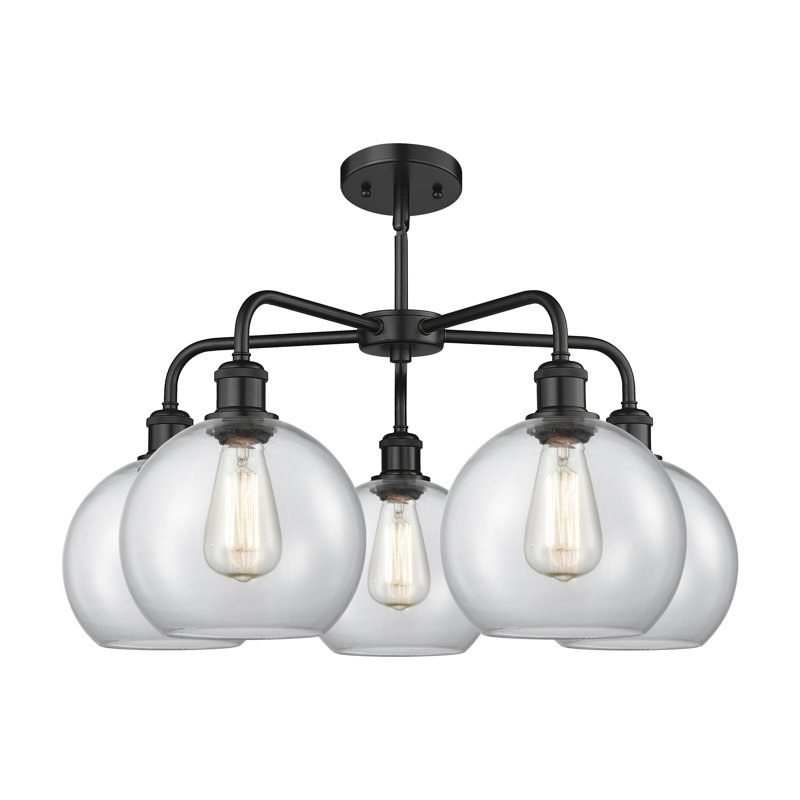 Lustre sphérique à 5 lumières Ellington, H 16 po x l 26 po x P 26 po, Transparent, Noir mat