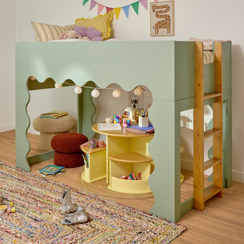 Lido Wave Convertible Low-Profile Bunk Bed, Light Sage/Honey