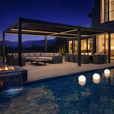 PURPLE LEAF 13' x 20' Louvered Pergola with LED Strip Lights and Control Panel for Patio Deck Garden Yard Gray