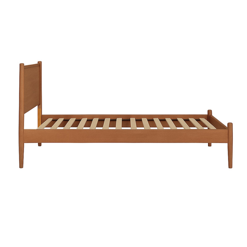 Lit plateforme simple en forme de Mid-Century, finition chêne, assurance qualité en bois d'ingénierie, ensemble de lattes de grâce, bois massif et pieds fuselés