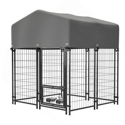 Outdoor Dog Kennel 4.23'X3.83'X4.83' With Roof, Heavy Duty Welded Wire Crate, All-Weather Protection & Safe Lock Design For Dogs And Pets