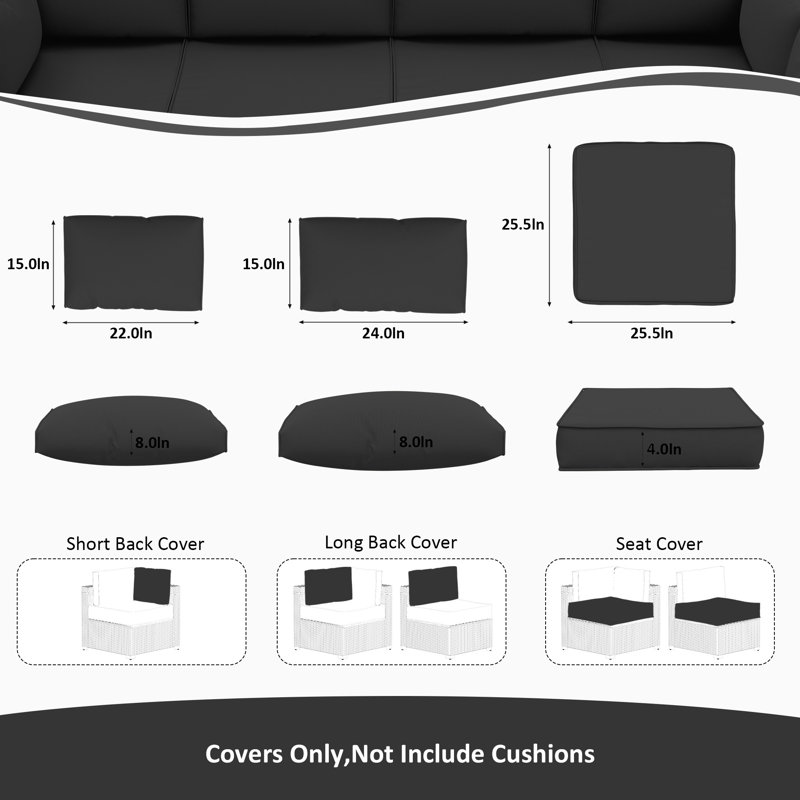 Housse de coussin pour groupe de sièges d'extérieur 14 po 14 pièces, 14 pièces seulement, Noir, noir, noir, noir