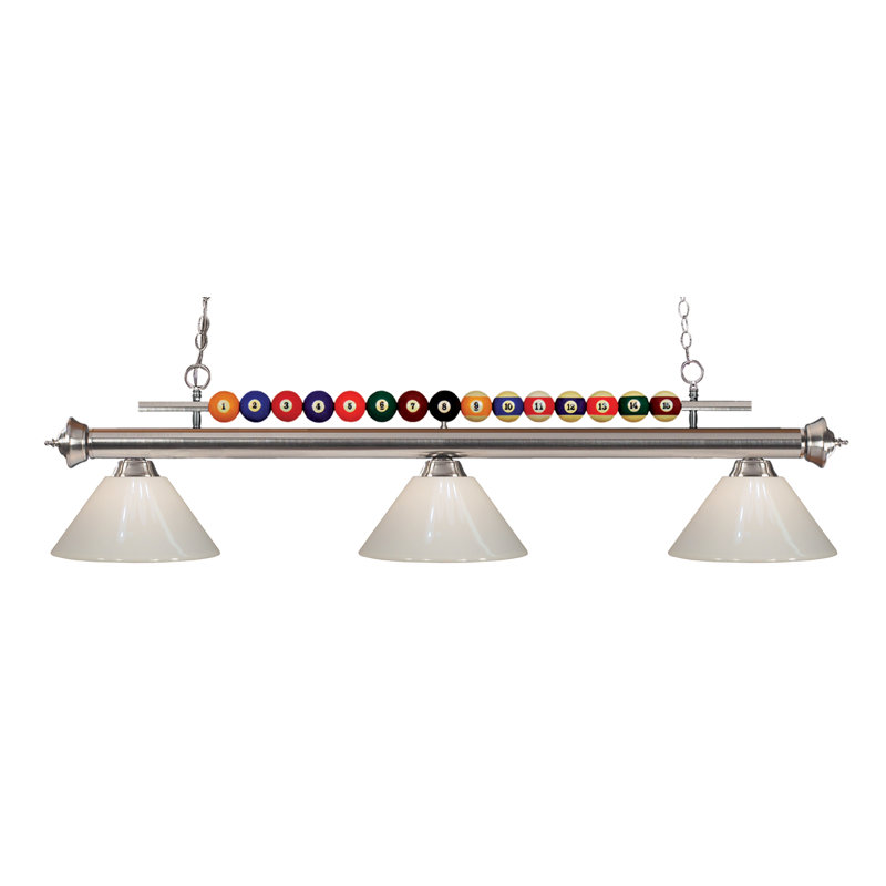 Luminaire suspendu linéaire à 3 lumières pour table de billard Chapa, Nickel brossé, Blanc