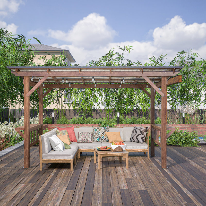 Pavillon de jardin pergola en bois robuste avec toit en métal et comptoirs à la mode Raison Design