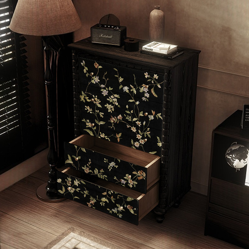 Commode d'appoint avec cinq tiroirs Retro, Noir
