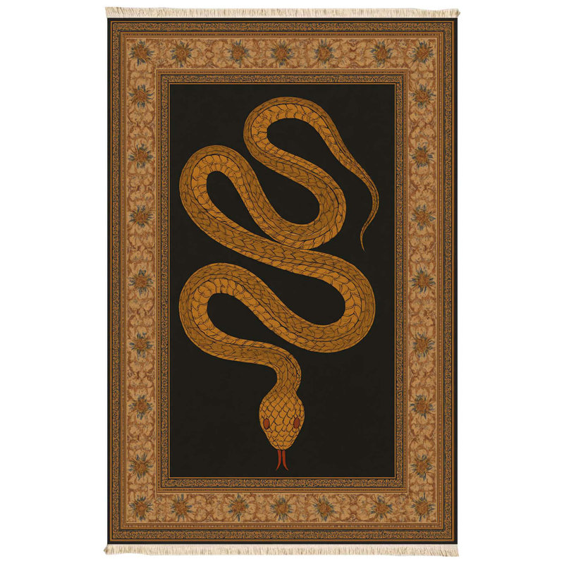 Golden Serpent Black Border Area Rug