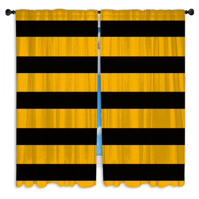 Rideaux de fenêtre noirs et jaunes à rayures transparentes et obscurcissantes - 2 panneaux