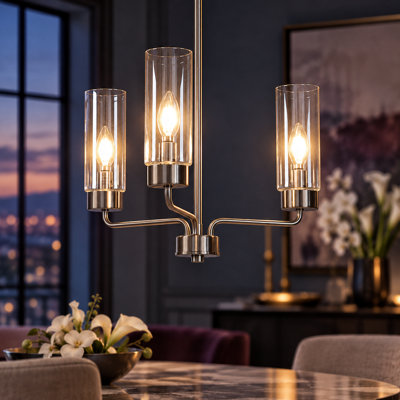 3-Light Dimmable Modern Cylinder Glass Chandelier
