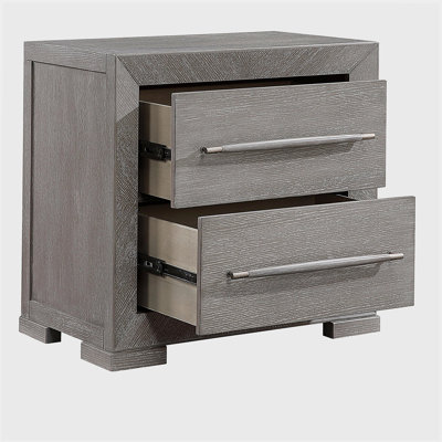 Modern Gray Finish Nightstand with 2x Storage Drawer Contemporary Bedroom Furniture, Gray Tone Handles Bedside Table 1pc