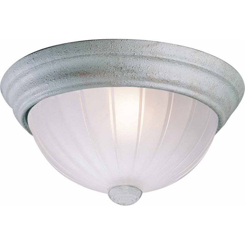  2-Light 13" W Indoor Platinum Rust Simple Round Flush Mount Ceiling Fixture with Frosted Melon Glass Shade, Platinum Rust