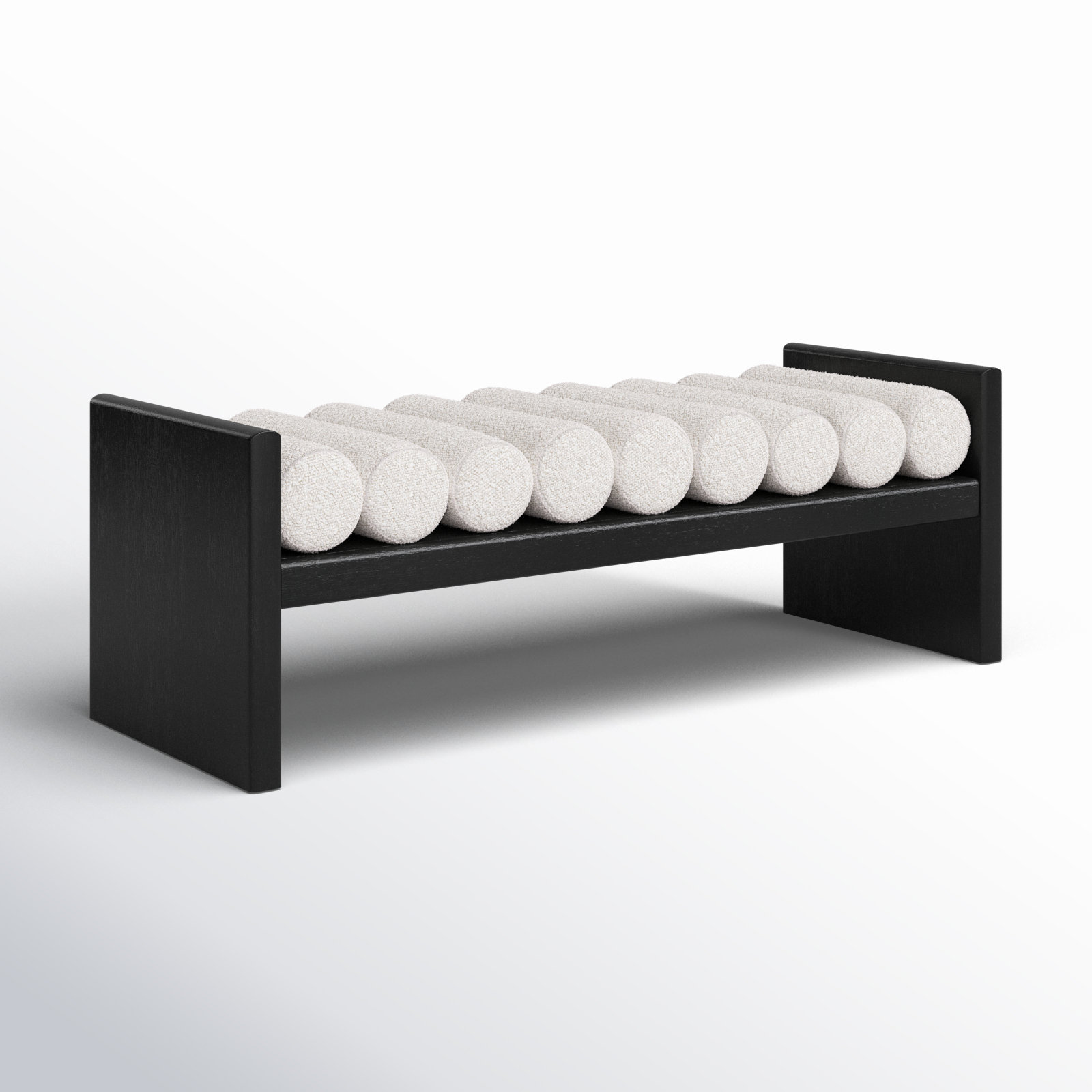 Reeves Boucle Wood Bench, Cream Boucle Fabric / Black Finish, 18" H x 52" W x 19" D