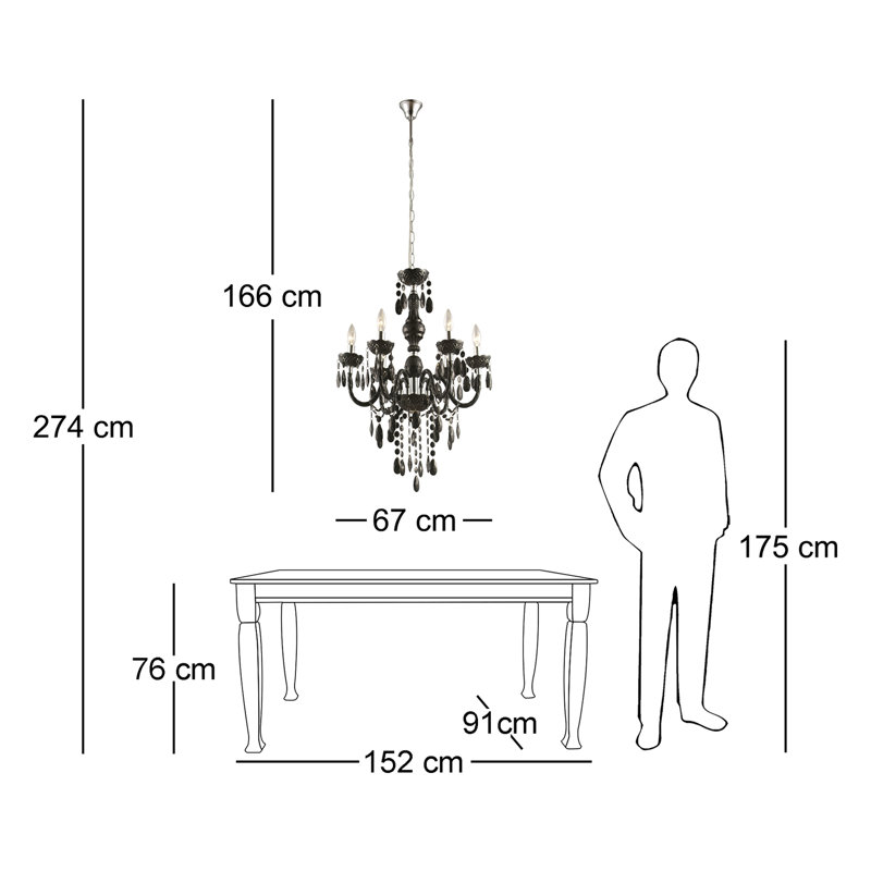 Jeffries 6 - Light Chandelier, Black