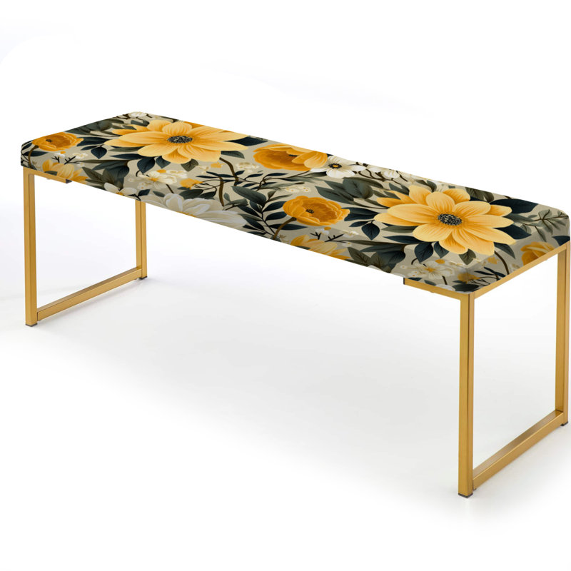 Retro Floral Revival Botanical Pattern - Botanical Upholstered Gold Bench