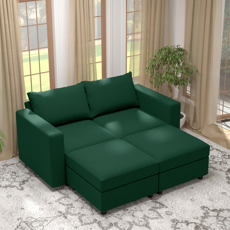 BOX MODULE STO SOFA 64'' 4 Piece Upholstered Modular Sofa with Storage, Green