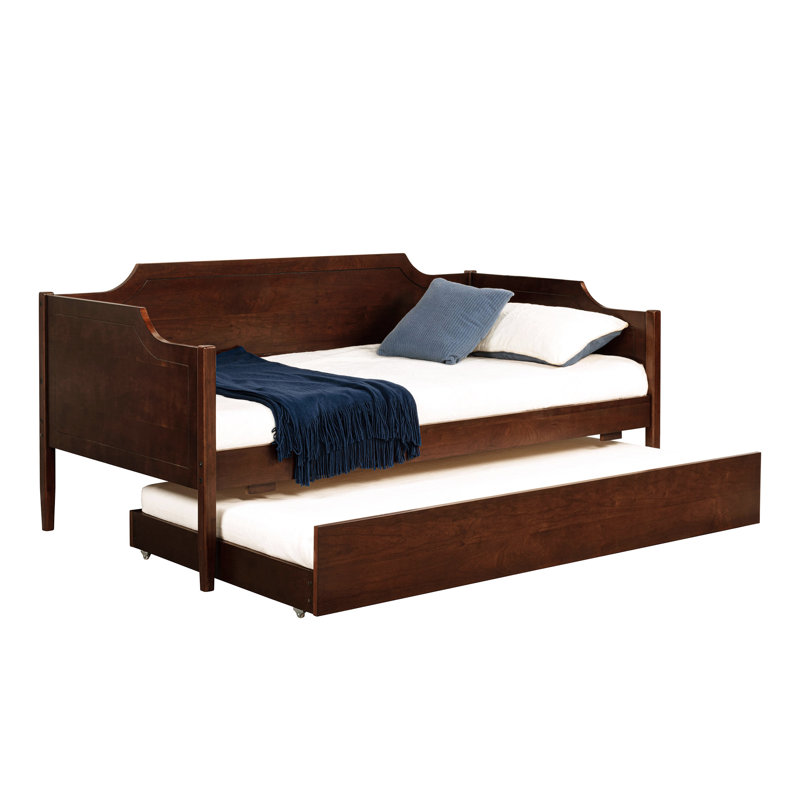 Cherry Twin Daybed And Trundle, Modern Classic Design With Panel Details, Built Engineered Wood Veneer, Trundle Four Wheels, Slats For Airflow Finish Silhouette, Detailing, Rubberwood Plywood Build,