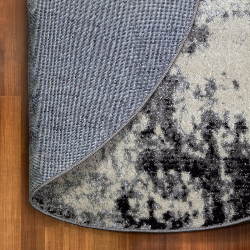 Tapis abstrait gris Jaskirit, Rond 5 pi 3 po