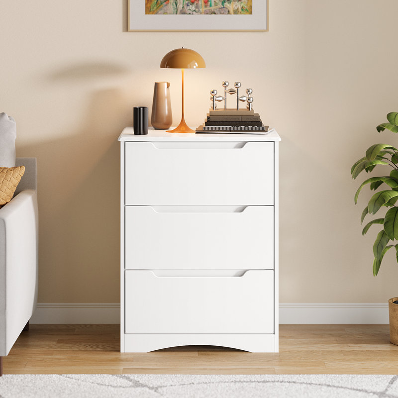 Commode moderne à 3 tiroirs - Commode de table de chevet et commode avec poignées encastrées pour la chambre à coucher, le salon ou le bureau