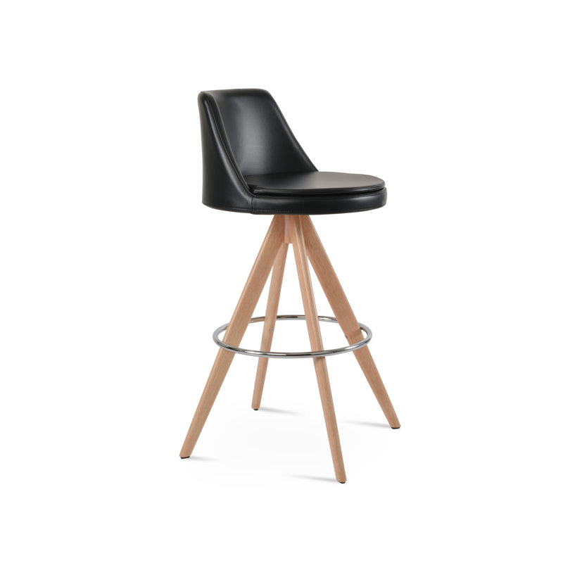Tabouret pivotant Martini Pyramid, Tabouret de bar (siège d'une hauteur de 30 po), Noir, Naturel