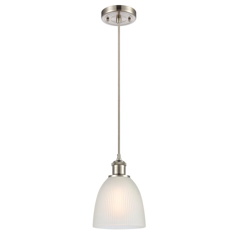 Whipple 1 - Light Single Pendant, White, 6 Watt Vinage LED Bulb, Brushed Satin Nickel