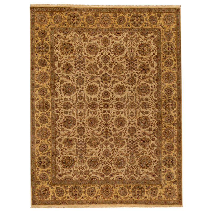 Tapis ivoire et doré de haute qualité noué à la main