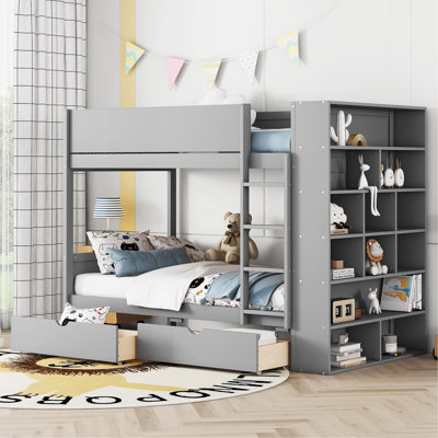 Twin Over Twin Bunk Bed With 2 Drawers And Multi-Layer Cabinet