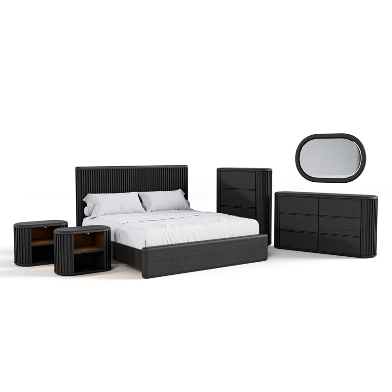 Ensemble de chambre à coucher Anatolja, Grand, 6 Pcs: Bed, 2 Nightstands, 2 Dressers, Mirror