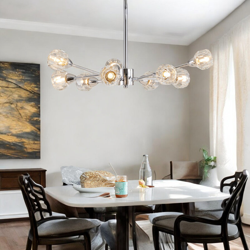 Lustre 9 lumières en cristal de chrome (ampoules non incluses), Chrome
